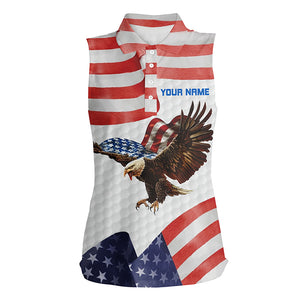 Watercolor American Flag Womens Sleeveless Polo Shirt Eagle Patriotic Golf Tops For Women Golf Gifts LDT0945