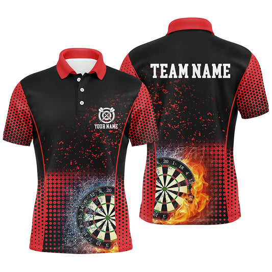 Red Black Fire & Water Mens Darts Polo Shirt Custom Darts Shirt For Men Dart Jerseys LDT1360
