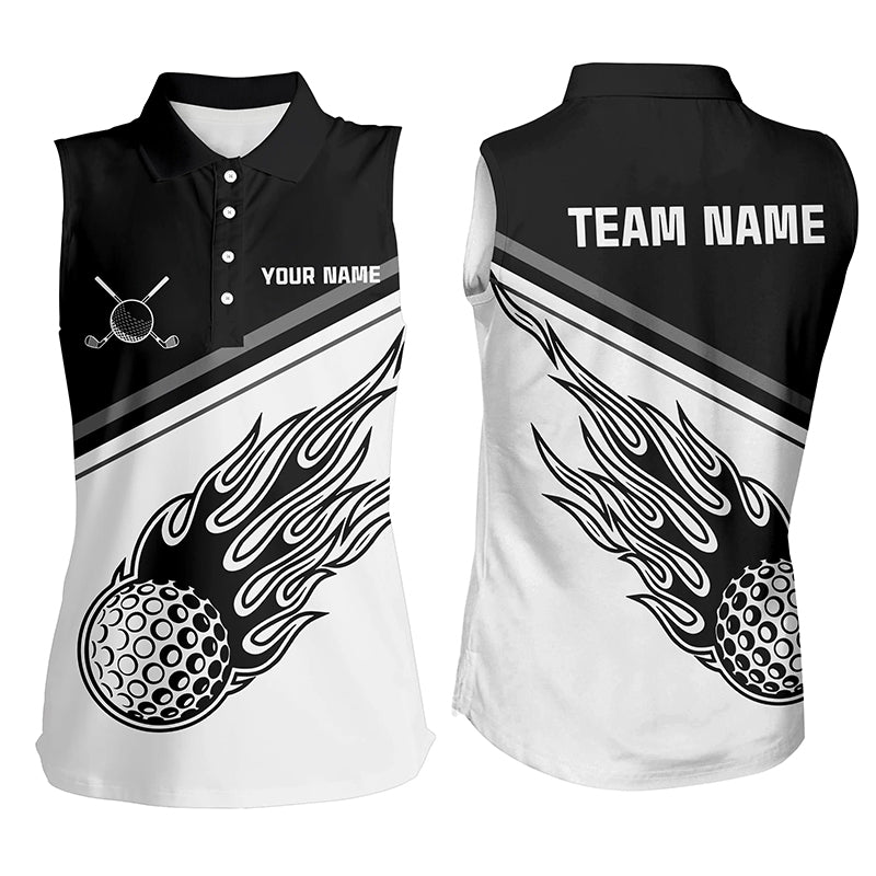 Black White Flame Personalized Womens Sleeveless Polo Shirt Custom Golf Shirts For Women Golf Gifts LDT0715