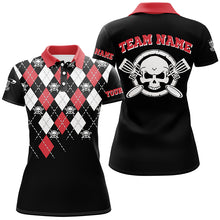 Load image into Gallery viewer, Personalized Skull Argyle Pattern Disc Golf Polo Shirt Custom Disc Golf Team Shirts For Women LDT0723