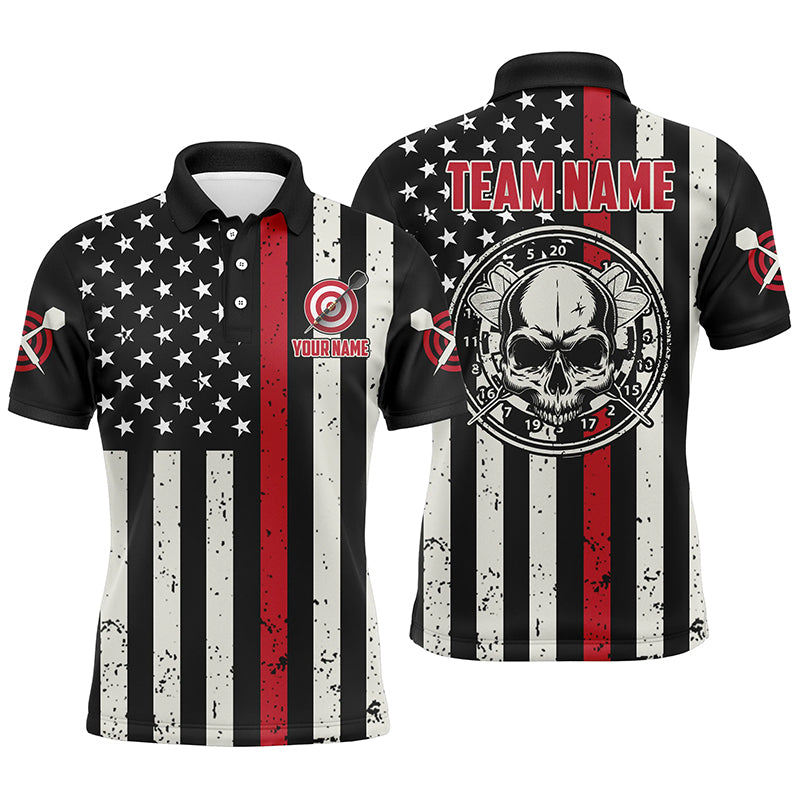 Personalized Skull American Flag Men Darts Polo Shirt Patriotic Darts Jersey For Men LDT0729