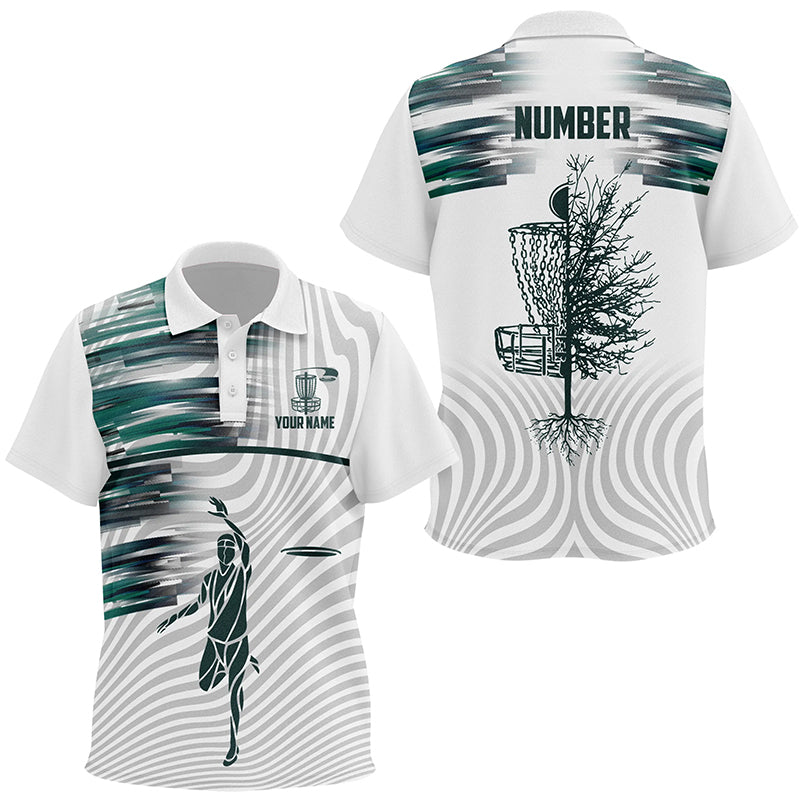 Green White Kids Disc Golf Polo Shirts Custom Disc Golf Basket Tops For Kid Golfing Gifts LDT1371