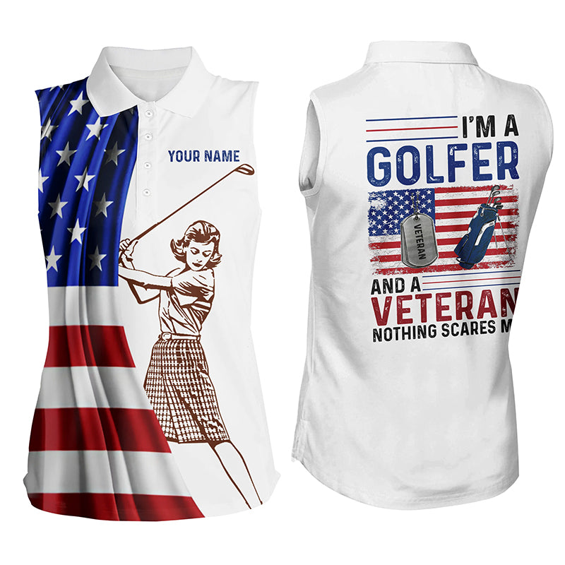 Im A Golfer And A Veteran American Flag Womens Sleeveless Polo Shirt Custom Patriotic Women Golf Tops LDT0972