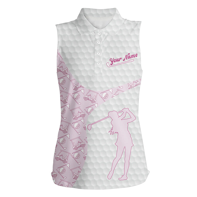 Pink White Golf Seamless Custom Name Womens Sleeveless Polos Shirt Personalized Golf Shirts For Women LDT1318
