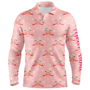 Pink Christmas Flamingos Mens Golf Polo Shirt Custom Funny Golf Shirts For Men Golf Gifts LDT0755