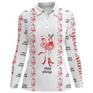 Tropical Santa Watercolor Flamingos Womens Golf Polo Shirt Christmas Golf Shirts For Women LDT0756