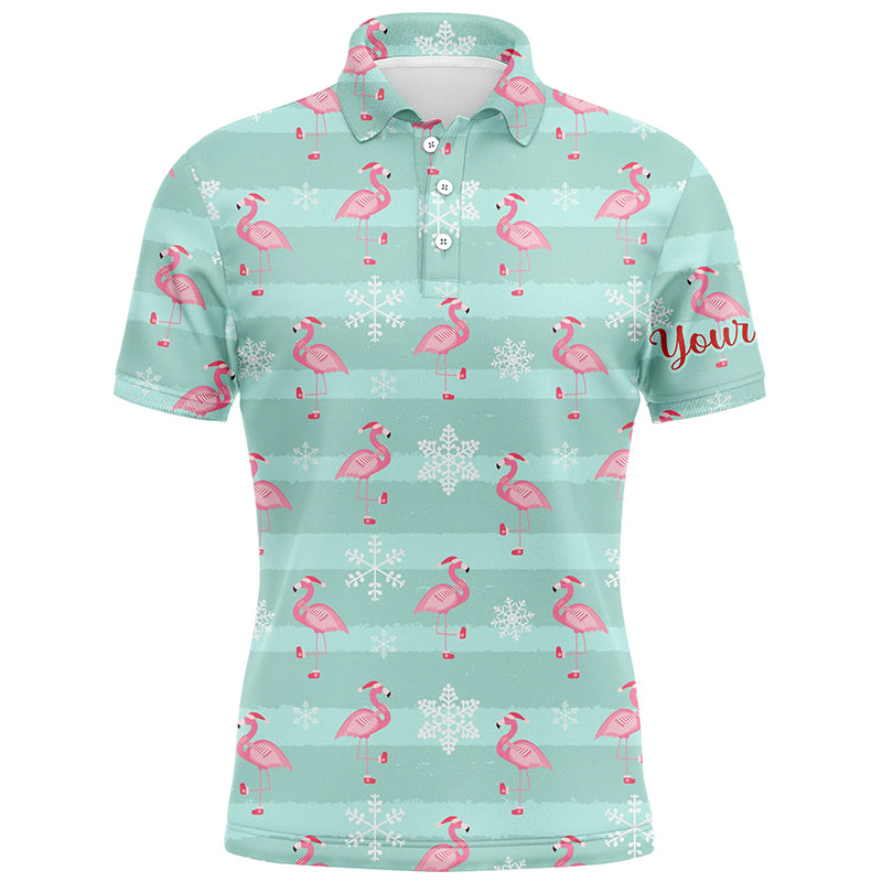 Christmas Cute Pink Flamingo Green Mens Golf Polo Shirt Custom Funny Golf Shirts For Men LDT0757