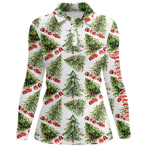 Watercolor Christmas Trees And Gifts Womens Golf Polo Shirt Winter Golf Shirts For Women LDT0759