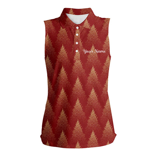 Christmas Trees Seamless Red Women Sleeveless Polo Shirt Winter Custom Golf Shirt For Women Golf Gift LDT0760