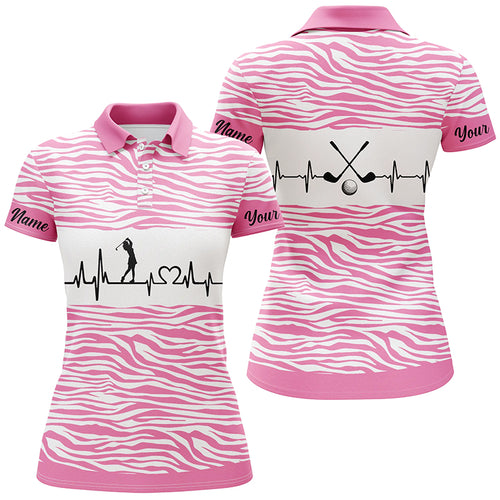 Pink Zebra Pattern Golf Girl Heartbeat Women Polo Shirt, Best Pink Golf Shirt For Ladies LDT0005