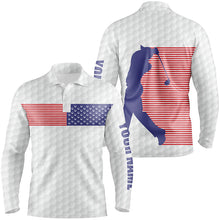 Load image into Gallery viewer, American Flag White Golf Pattern Mens Polo Shirt Custom Patriotic Golf Shirts For Men Golf Gift LDT0773