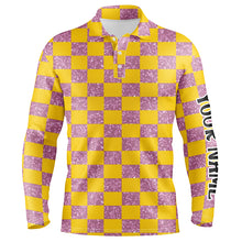 Load image into Gallery viewer, Yellow Purple Twinkle Checkered Plaid Mens Golf Polo Shirt Personalized Golf Gifts For Male Golfer LDT0983