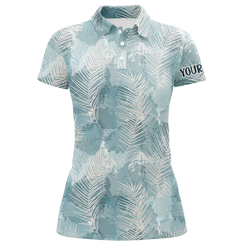 Watercolor Mint Tropical Palm Leaves Womens Golf Polo Shirt Custom Funny Golf Tops For Women LDT0984