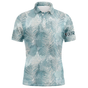 Watercolor Mint Tropical Palm Leaves Mens Golf Polo Shirt Customized Funny Golf Tops For Men LDT0984