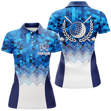 Load image into Gallery viewer, Womens Blue Geometric Golf Polos Custom Triangle Pattern Golf Shirts For Women Cool Golf Gift LDT0187
