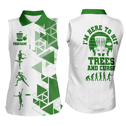 Personalized Womens Green & White Sleeveless Disc Golf Polo Shirts Evolution Disc Golf Tops For Women LDT0200