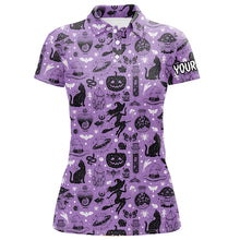 Load image into Gallery viewer, Purple Halloween Seamless With Pumpkin Cat Witch Funny Magic Halloween Golf Shirts For Women LDT0454