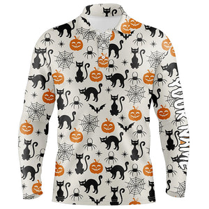 Halloween Seamless With Cat Spider Pumpkin Mens Golf Polo Shirts Funny Golf Gifts For Men LDT0456