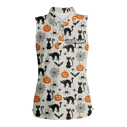 Halloween Seamless With Cat Spider Pumpkin Womens Sleeveless Golf Shirts Funny Golf Gifts For Women LDT0456