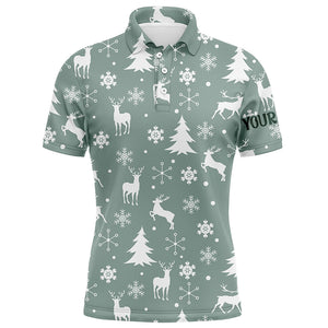 Christmas Pattern With Reindeers Snowflakes Mens Golf Polo Shirts Christmas Golf Gifts For Men LDT0460