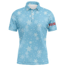 Load image into Gallery viewer, Snowflakes In Blue Christmas Mens Golf Polo Shirts Customized Winter Holiday Golf Gifts For Men LDT0462