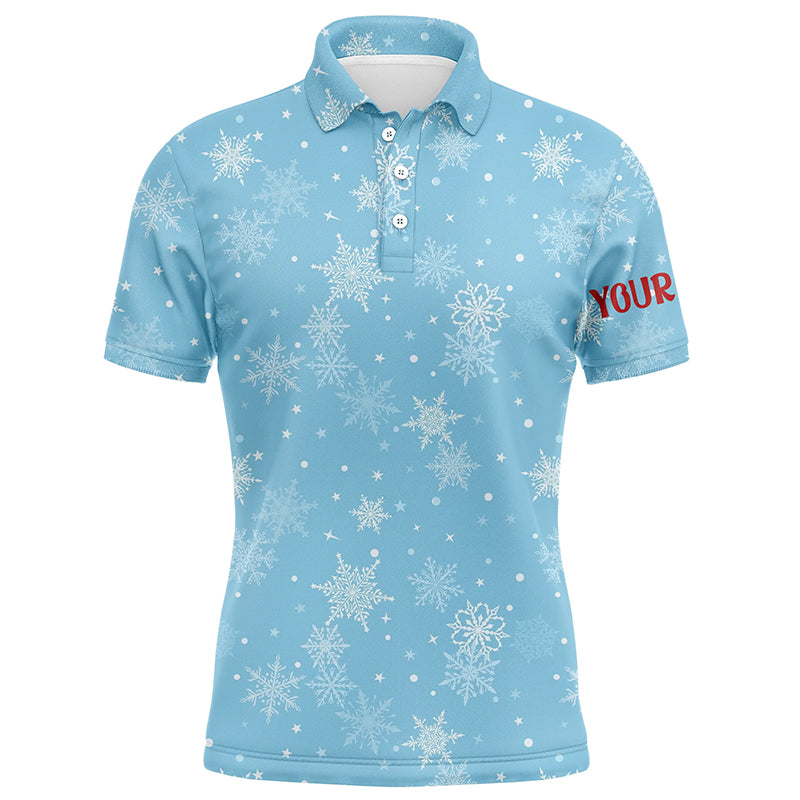 Snowflakes In Blue Christmas Mens Golf Polo Shirts Customized Winter Holiday Golf Gifts For Men LDT0462