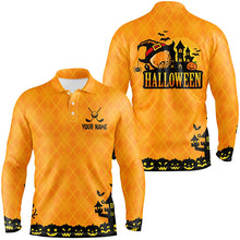 Load image into Gallery viewer, Halloween Landscape Pumpkin Orange Argyle Mens Golf Polo Shirts Custom Funny Golf Gifts For Men LDT0481