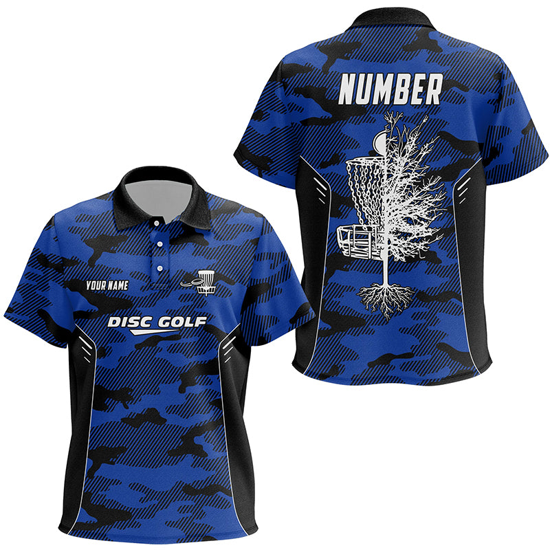 Blue Camo Unisex Kid Disc Golf Polo Shirt Custom Camouflage Disc Golf Shirts For Kid Golf Gifts LDT0787