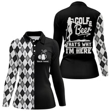 Load image into Gallery viewer, Golf &amp; Beer That’s Why Im Here Black White Argyle Pattern Golf Polo Shirt Golf Tops For Women LDT0792