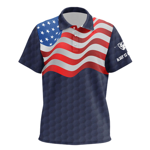 Navy American Flag Kids Golf Polo Shirts Custom Patriotic Golf Shirts For Kid Golf Gifts LDT1429