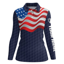 Load image into Gallery viewer, Navy American Flag Womens Golf Polo Shirts Custom Patriotic Golf Shirts For Women Golf Gifts LDT1429