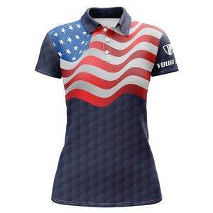 Navy American Flag Womens Golf Polo Shirts Custom Patriotic Golf Shirts For Women Golf Gifts LDT1429