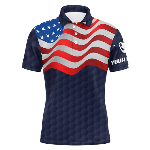 Navy American Flag Mens Golf Polo Shirts Custom Patriotic Golf Shirts For Men Golf Gifts LDT1429