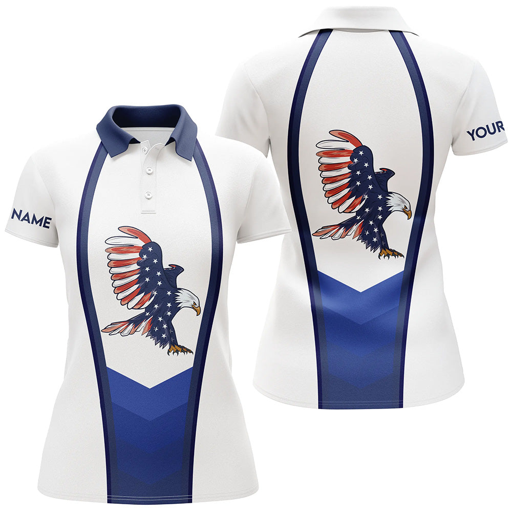 American Flag Eagle Womens Polo Shirts, Custom Name Best Golf Shirts For Women, Golfer Gifts LDT0028