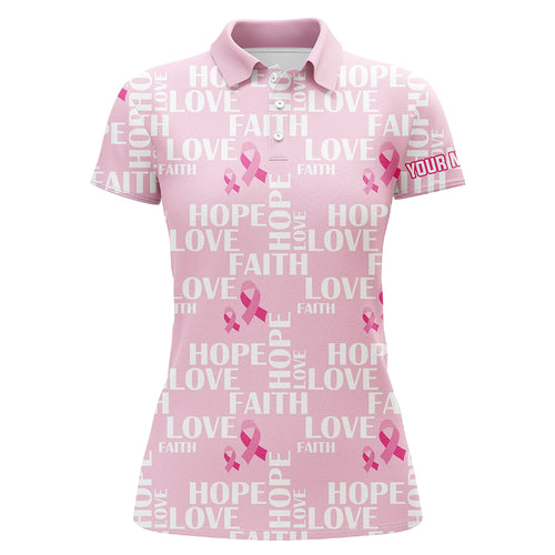 Pink Ribbon Faith Love Hope Breast Cancer Awareness Golf Polo Shirts Golf Shirts For Women LDT0503