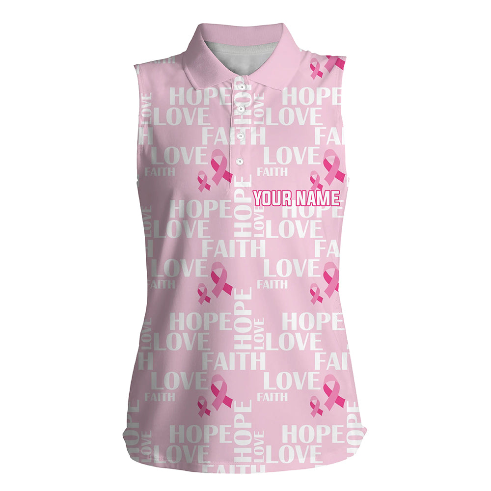 Pink Ribbon Faith Love Hope Breast Cancer Awareness Womens Sleeveless Polo Shirt Golf Shirt For Women LDT0503
