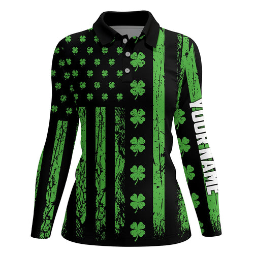 St. Patrick's Day American Flag Womens Golf Polo Shirt Green Clover Patriotic Women Golf Tops LDT1039