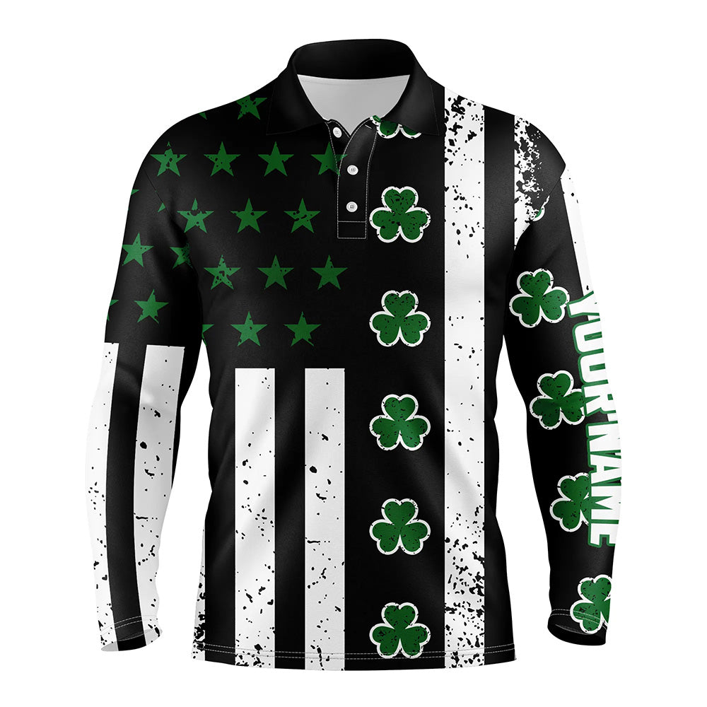 St. Patrick's Day American Flag Mens Golf Polo Shirt Shamrock Clover Patriotic Golf Tops For Men LDT1040