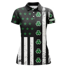 Load image into Gallery viewer, St. Patrick&#39;s Day American Flag Womens Golf Polo Shirt Green Clover Patriotic Women Golf Tops LDT1040