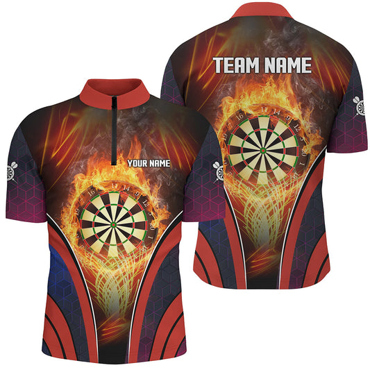Orange Fire Flame Sports Darts Quarter Zip Shirt Custom Darts Shirt For Men Dart Jerseys LDT1445