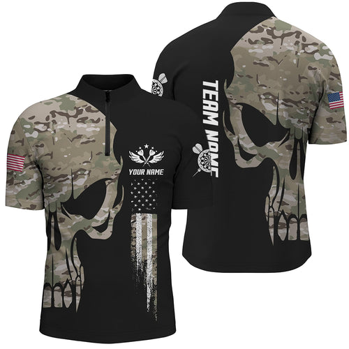Skull Camouflage American Flag Darts Quarter-Zip Shirt Patriotic Dart Jerseys For Men LDT0508