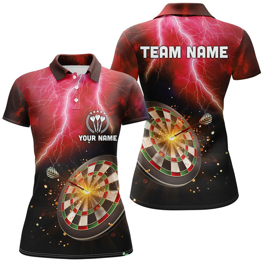 Personalized Thunder Lightning Red Womens Darts Polo Shirt Custom Dart Jerseys For Women LDT1235
