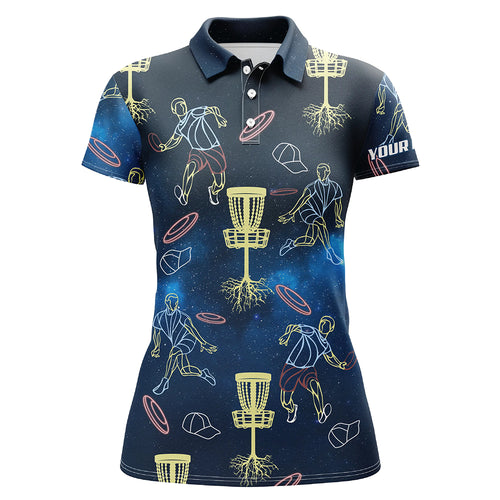 Colorful Neon Disc Golf Polo Shirts Custom Name Galaxy Disc Golf Shirts For Women, Golf Gifts LDT0225
