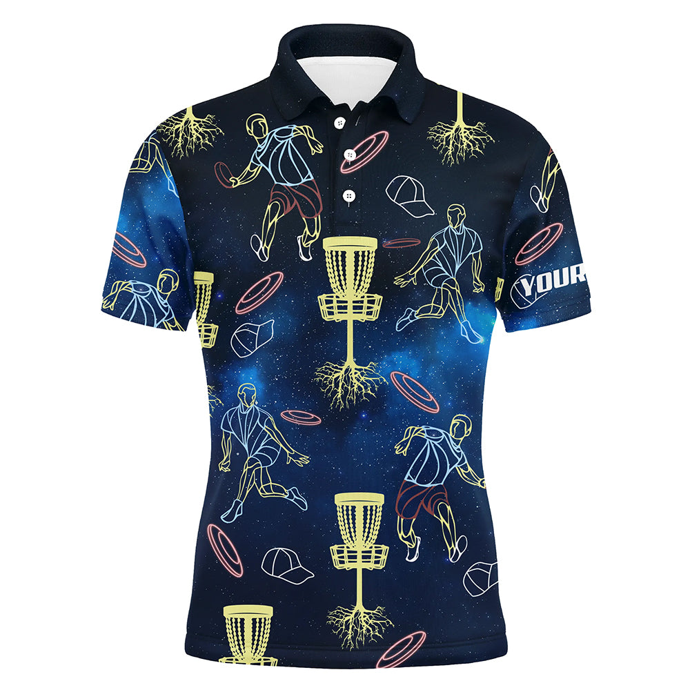 Colorful Neon Disc Golf Polo Shirts Custom Name Galaxy Disc Golf Shirts For Men, Golf Gifts LDT0225