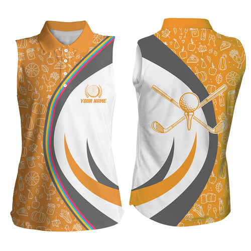 Personalized Thanksgiving Golf Sleeveless Polo Shirt Custom Orange Golf Tops For Women Cool Golf Gift LDT0838