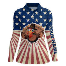 Load image into Gallery viewer, Turkey Bird Thanksgiving American Flag Golf Polo Shirt Womens Patriotic Golf Tops Golf Gifts LDT0841