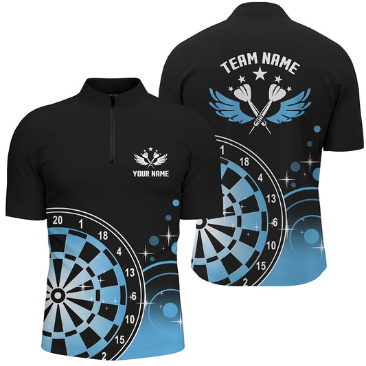 Personalized Darts Wings Black Blue Quarter-zip Shirts Custom Mens Darts Shirt Dart Jersey LDT1242