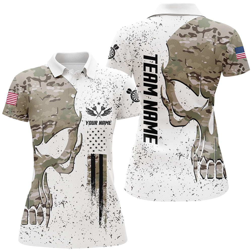 Grunge Camo Skull American Flag Darts Polo Shirt Custom Patriotic Dart Jerseys For Women LDT1450