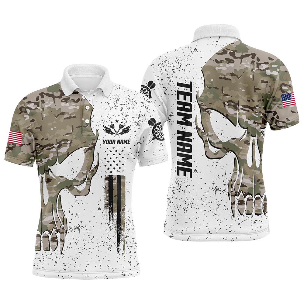 Grunge Camo Skull American Flag Men Darts Polo Shirt Custom Patriotic Dart Jerseys For Men LDT1450