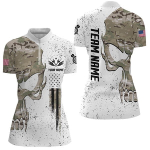 Grunge Camo Skull American Flag Darts Quarter Zip Shirt Patriotic Dart Jerseys For Women LDT1450